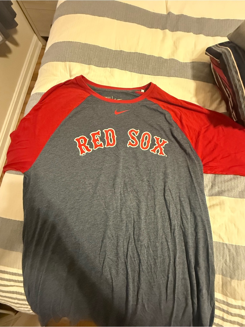 Nike Blue and Red Red Sox Raglan Tee